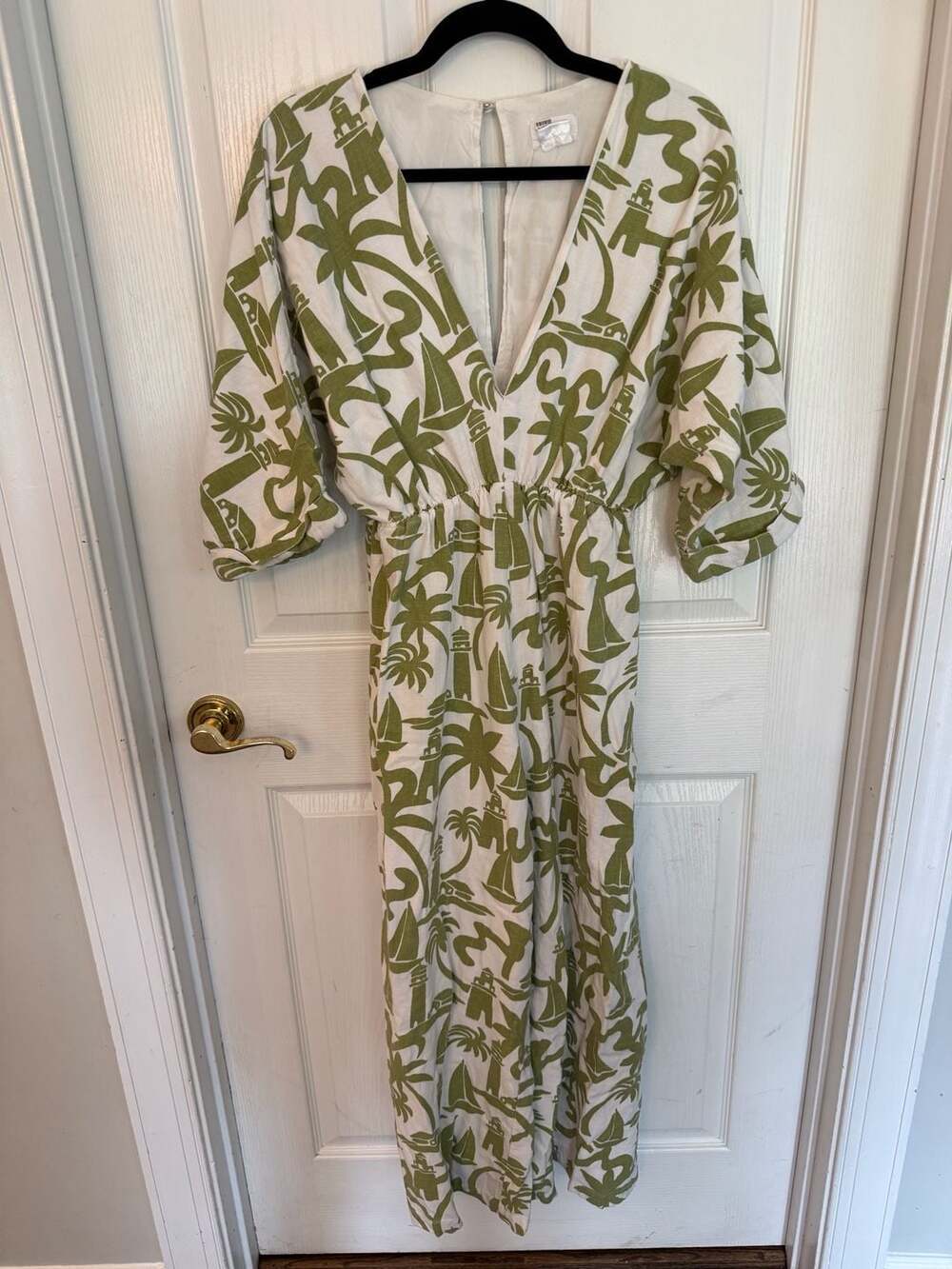 Girl & The Sun Hunter Wide-Leg Jumpsuit in Green Lighthouse Print